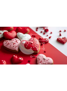 Σετ των 2 Intra Συλλεκτικό Ξύλινο Παζλ Plywood  4mm - Μπισκότα για την ημέρα του Αγίου Βαλεντίνου σε σχήμα καρδιάς σε κόκκινη επιφάνεια Σε Ξύλινο Κουτί - Διαστάσεις: 10x10 cm – 25 κομμάτια
