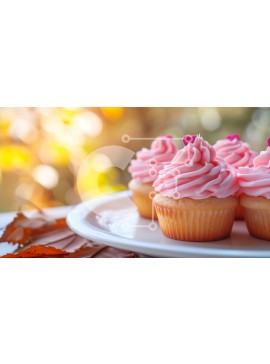 Σετ των 2 Intra Συλλεκτικό Ξύλινο Παζλ Plywood  4mm - Τρία ροζ cupcakes σε λευκό πιάτο με φύλλα Σε Ξύλινο Κουτί - Διαστάσεις: 10x10 cm – 25 κομμάτια