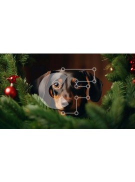 Intra Συλλεκτικό Ξύλινο Παζλ Plywood  4mm - Σκύλος Dachshund που κρυφοκοιτάζει πίσω από το χριστουγεννιάτικο δέντρο Σε Ξύλινο Κουτί - Διαστάσεις: 10x10 cm – 25 κομμάτια