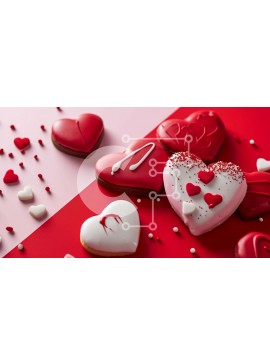 Σετ των 2 Intra Συλλεκτικό Ξύλινο Παζλ Plywood  4mm - Μπισκότα σε σχήμα καρδιάς σε κόκκινο και άσπρο φόντο Σε Ξύλινο Κουτί - Διαστάσεις: 10x10 cm – 25 κομμάτια