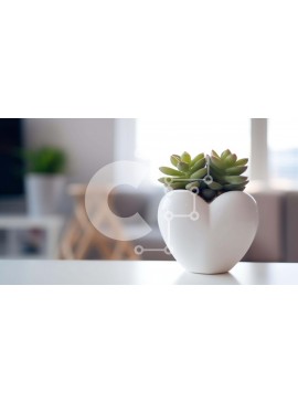 Intra Συλλεκτικό Ξύλινο Παζλ Plywood  4mm - Λευκό βάζο σε σχήμα καρδιάς με παχύφυτα σε εσωτερικό περιβάλλον Σε Ξύλινο Κουτί - Διαστάσεις Puzzle: 10x10 cm – 25 κομμάτια