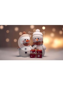 Intra Συλλεκτικό Ξύλινο Παζλ Plywood  4mm - Ειδώλια χιονάνθρωποι με παρόν στη χειμερινή σκηνή Σε Ξύλινο Κουτί - Διαστάσεις Puzzle: 10x10 cm – 25 κομμάτια