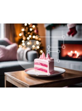 Intra Συλλεκτικό Ξύλινο Παζλ Plywood  4mm - Ροζ κέικ σε ένα τραπέζι μπροστά από ένα διακοσμητικό τζάκι Σε Ξύλινο Κουτί - Διαστάσεις Puzzle: 10x10 cm – 25 κομμάτια