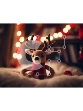 Intra Συλλεκτικό Ξύλινο Παζλ Plywood  4mm - Παιχνιδιάρικοι γεμισμένοι τάρανδοι που κάθεται στο κρεβάτι με χριστουγεννιάτικα φώτα Σε Ξύλινο Κουτί - Διαστάσεις Puzzle: 10x10 cm – 25 κομμάτια