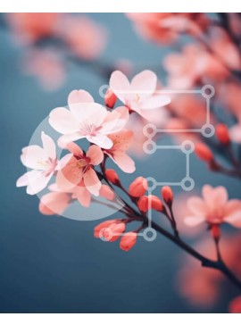 Intra Συλλεκτικό Ξύλινο Παζλ Plywood  4mm - Άνοιξη που ανθίζουν ροζ λουλούδια σε μπλε φόντο Σε Ξύλινο Κουτί - Διαστάσεις: 10x10 cm – 25 κομμάτια