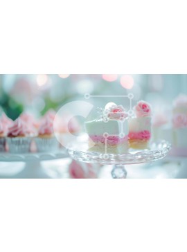 Σετ των 2 Intra Συλλεκτικό Ξύλινο Παζλ Plywood  4mm - Κομψό επιδόρπιο τραπέζι με λευκό κέικ και ροζ τριαντάφυλλα Σε Ξύλινο Κουτί - Διαστάσεις: 10x10 cm – 25 κομμάτια