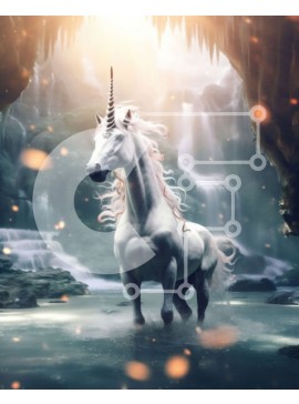 Intra Συλλεκτικό Ξύλινο Παζλ Plywood  4mm - Όμορφη εικόνα ενός λαμπερού μονόκερου μπροστά από έναν καταρράκτη σε μια σπηλιά Σε Ξύλινο Κουτί - Διαστάσεις Puzzle: 10x10 cm – 25 κομμάτια