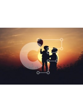 Intra Συλλεκτικό Ξύλινο Παζλ Plywood  4mm - Σιλουέτα πατέρα και γιου στο χωράφι στο ηλιοβασίλεμα Σε Ξύλινο Κουτί - Διαστάσεις Puzzle: 10x10 cm – 25 κομμάτια