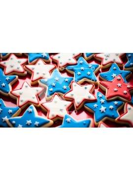 Σετ των 2 Intra Συλλεκτικό Ξύλινο Παζλ Plywood  4mm - Πατριωτικά μπισκότα σε σχήμα αστεριού για τις 4 Ιουλίου και την ημέρα της ανεξαρτησίας Σε Ξύλινο Κουτί - Διαστάσεις: 10x10 cm – 25 κομμάτια