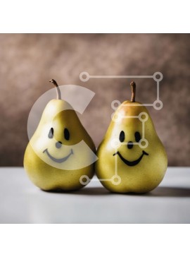 Σετ των 2 Intra Συλλεκτικό Ξύλινο Παζλ Plywood  4mm - Δύο χρυσά αχλάδια με χαμογελαστά πρόσωπα σε ένα τραπέζι Σε Ξύλινο Κουτί - Διαστάσεις: 10x10 cm – 25 κομμάτια