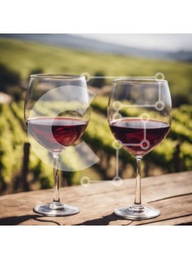 Σετ των 2 Intra Συλλεκτικό Ξύλινο Παζλ Plywood  4mm - Δύο ποτήρια κόκκινο κρασί σε ξύλινο τραπέζι με θέα στον αμπελώνα Σε Ξύλινο Κουτί - Διαστάσεις: 10x10 cm – 25 κομμάτια