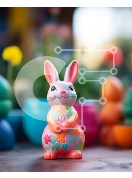 Intra Συλλεκτικό Ξύλινο Παζλ Plywood  4mm - Πολύχρωμο ειδώλιο λαγουδάκι σε ξύλινο τραπέζι με γλάστρες και μπολ Σε Ξύλινο Κουτί - Διαστάσεις Puzzle: 10x10 cm – 25 κομμάτια