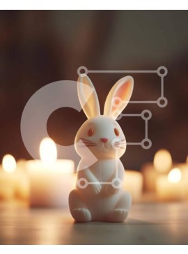 Intra Συλλεκτικό Ξύλινο Παζλ Plywood  4mm - Λευκό ειδώλιο λαγουδάκι με αναμμένα κεριά Σε Ξύλινο Κουτί - Διαστάσεις Puzzle: 10x10 cm – 25 κομμάτια