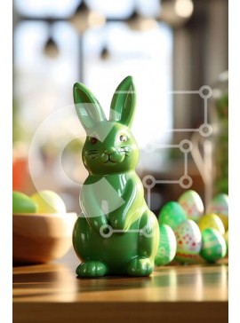 Intra Συλλεκτικό Ξύλινο Παζλ Plywood  4mm - Πράσινο ειδώλιο λαγουδάκι στα πολύχρωμα πασχαλινά αυγά Σε Ξύλινο Κουτί - Διαστάσεις Puzzle: 10x10 cm – 25 κομμάτια