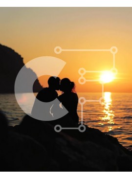 Intra Συλλεκτικό Ξύλινο Παζλ Plywood  4mm - Ρομαντικό ηλιοβασίλεμα δίπλα στο νερό με ένα ζευγάρι Σε Ξύλινο Κουτί - Διαστάσεις Puzzle: 10x10 cm – 25 κομμάτια