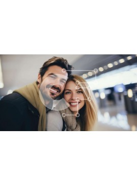 Intra Συλλεκτικό Ξύλινο Παζλ Plywood  4mm - Ευτυχισμένο ζευγάρι σε ένα αεροδρόμιο Σε Ξύλινο Κουτί - Διαστάσεις Puzzle: 10x10 cm – 25 κομμάτια