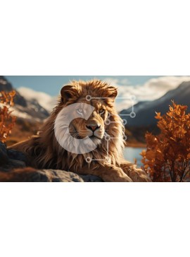 Intra Συλλεκτικό Ξύλινο Παζλ Plywood  4mm - Λιοντάρι με θέα στο σώμα του νερού με τα βουνά στο βάθος Σε Ξύλινο Κουτί - Διαστάσεις: 10x10 cm – 25 κομμάτια