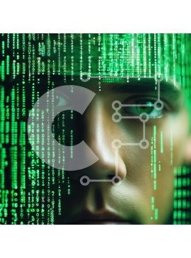 Intra Συλλεκτικό Ξύλινο Παζλ Plywood  4mm - Άνδρας που φορά ηλεκτρονική μάσκα με πράσινο δυαδικό κώδικα Σε Ξύλινο Κουτί - Διαστάσεις Puzzle: 10x10 cm – 25 κομμάτια