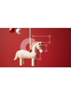 Intra Συλλεκτικό Ξύλινο Παζλ Plywood  4mm - Στολίδι Λευκό Άλογο Κρεμαστό με Κόκκινες Μπάλες Σε Ξύλινο Κουτί - Διαστάσεις Puzzle: 10x10 cm – 25 κομμάτια