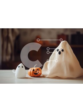 Intra Συλλεκτικό Ξύλινο Παζλ Plywood  4mm - Διακοσμήσεις αποκριών σε ξύλινο τραπέζι με ειδώλια φαντασμάτων και κολοκύθες Σε Ξύλινο Κουτί - Διαστάσεις Puzzle: 10x10 cm – 25 κομμάτια