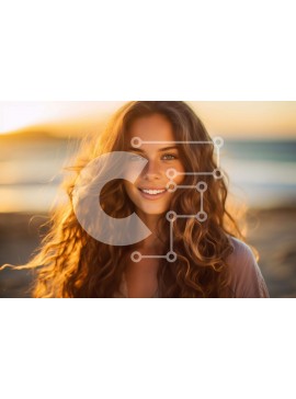 Intra Συλλεκτικό Ξύλινο Παζλ Plywood  4mm - Όμορφη εικόνα νεαρής γυναίκας που χαμογελά στην παραλία στο ηλιοβασίλεμα Σε Ξύλινο Κουτί - Διαστάσεις Puzzle: 10x10 cm – 25 κομμάτια