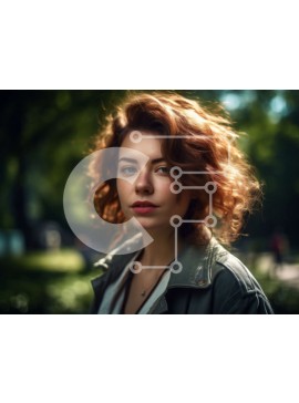 Intra Συλλεκτικό Ξύλινο Παζλ Plywood  4mm - Πορτρέτο μιας νεαρής γυναίκας με κόκκινα μαλλιά και πράσινα μάτια σε ένα γαλήνιο πάρκο Σε Ξύλινο Κουτί - Διαστάσεις Puzzle: 10x10 cm – 25 κομμάτια