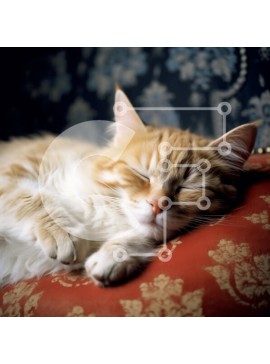 Intra Συλλεκτικό Ξύλινο Παζλ Plywood  4mm - Χαριτωμένη εικόνα της γάτας που κοιμάται στον κόκκινο καναπέ Σε Ξύλινο Κουτί - Διαστάσεις: 10x10 cm – 25 κομμάτια