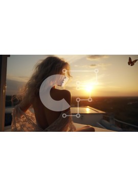 Intra Συλλεκτικό Ξύλινο Παζλ Plywood  4mm - Γυναίκα με λευκό φόρεμα που κάθεται στο μπαλκόνι με θέα στο αστικό τοπίο στο ηλιοβασίλεμα Σε Ξύλινο Κουτί - Διαστάσεις Puzzle: 10x10 cm – 25 κομμάτια