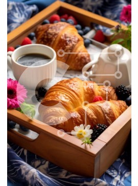 Σετ των 2 Intra Συλλεκτικό Ξύλινο Παζλ Plywood  4mm - Δίσκος πρωινού με κρουασάν, καφέ και λουλούδια Σε Ξύλινο Κουτί - Διαστάσεις: 10x10 cm – 25 κομμάτια