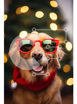 Σετ των 2 Intra Συλλεκτικό Ξύλινο Παζλ Plywood  4mm - Golden Dog με κόκκινα γυαλιά ηλίου και πορτοκαλί φουλάρι Σε Ξύλινο Κουτί - Διαστάσεις: 10x10 cm – 25 κομμάτια