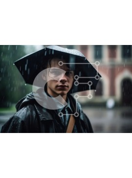 Intra Συλλεκτικό Ξύλινο Παζλ Plywood  4mm - Κομψός νεαρός άνδρας με μαύρο δερμάτινο μπουφάν που στέκεται στη βροχή Σε Ξύλινο Κουτί - Διαστάσεις Puzzle: 10x10 cm – 25 κομμάτια