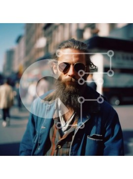 Intra Συλλεκτικό Ξύλινο Παζλ Plywood  4mm - Πορτρέτο ενός γενειοφόρου άνδρα που φοράει γυαλιά ηλίου σε έναν δρόμο της πόλης Σε Ξύλινο Κουτί - Διαστάσεις Puzzle: 10x10 cm – 25 κομμάτια