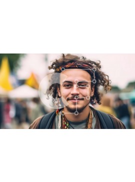 Intra Συλλεκτικό Ξύλινο Παζλ Plywood  4mm - Νεαρός άνδρας που χαμογελά στην κάμερα με πολύχρωμο πλήθος στο φόντο Σε Ξύλινο Κουτί - Διαστάσεις Puzzle: 10x10 cm – 25 κομμάτια