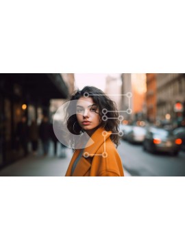 Intra Συλλεκτικό Ξύλινο Παζλ Plywood  4mm - Όμορφη εικόνα μιας νεαρής γυναίκας με ένα πορτοκαλί παλτό σε έναν δρόμο της πόλης Σε Ξύλινο Κουτί - Διαστάσεις Puzzle: 10x10 cm – 25 κομμάτια