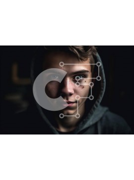 Intra Συλλεκτικό Ξύλινο Παζλ Plywood  4mm - Σοβαρός νεαρός άνδρας με κουκούλα που κοιτάζει κατευθείαν την κάμερα Σε Ξύλινο Κουτί - Διαστάσεις Puzzle: 10x10 cm – 25 κομμάτια