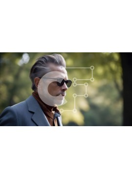 Intra Συλλεκτικό Ξύλινο Παζλ Plywood  4mm - Κομψός άντρας με κοστούμι και γυαλιά ηλίου σε πάρκο Σε Ξύλινο Κουτί - Διαστάσεις Puzzle: 10x10 cm – 25 κομμάτια