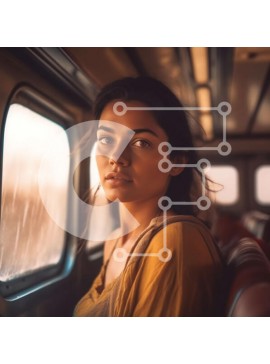 Intra Συλλεκτικό Ξύλινο Παζλ Plywood  4mm - Νεαρή γυναίκα σε ένα τρένο που κοιτάζει έξω από το παράθυρο με μια στοχαστική έκφραση Σε Ξύλινο Κουτί - Διαστάσεις Puzzle: 10x10 cm – 25 κομμάτια