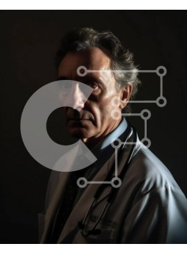 Intra Συλλεκτικό Ξύλινο Παζλ Plywood  4mm - Σοβαρός άνδρας γιατρός με λευκό παλτό εργαστηρίου και στηθοσκόπιο Σε Ξύλινο Κουτί - Διαστάσεις Puzzle: 10x10 cm – 25 κομμάτια