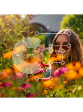 Intra Συλλεκτικό Ξύλινο Παζλ Plywood  4mm - Ευτυχισμένη γυναίκα σε ένα χωράφι με λουλούδια με το φως του ήλιου πίσω της Σε Ξύλινο Κουτί - Διαστάσεις Puzzle: 10x10 cm – 25 κομμάτια