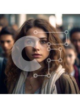 Intra Συλλεκτικό Ξύλινο Παζλ Plywood  4mm - Στοχαστική νεαρή γυναίκα στον γεμάτο σιδηροδρομικό σταθμό Σε Ξύλινο Κουτί - Διαστάσεις Puzzle: 10x10 cm – 25 κομμάτια