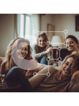 Intra Συλλεκτικό Ξύλινο Παζλ Plywood  4mm - Διασκέδαση και φιλία: Τέσσερις γυναίκες που γελούν σε έναν καναπέ στο σαλόνι Σε Ξύλινο Κουτί - Διαστάσεις Puzzle: 10x10 cm – 25 κομμάτια