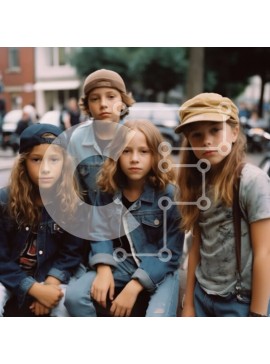 Intra Συλλεκτικό Ξύλινο Παζλ Plywood  4mm - Χαμογελαστά παιδιά με τζιν μπουφάν και καπέλα που κάθονται σε ένα παγκάκι Σε Ξύλινο Κουτί - Διαστάσεις Puzzle: 10x10 cm – 25 κομμάτια