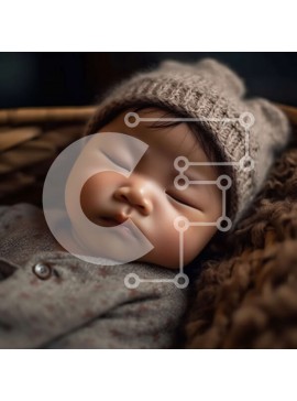 Intra Συλλεκτικό Ξύλινο Παζλ Plywood  4mm - Αξιολάτρευτη εικόνα του μωρού που κοιμάται με πλεκτό καπέλο σε ψάθινο καλάθι Σε Ξύλινο Κουτί - Διαστάσεις Puzzle: 10x10 cm – 25 κομμάτια