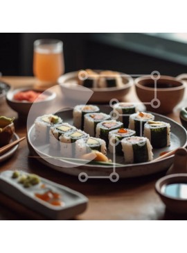 Σετ των 2 Intra Συλλεκτικό Ξύλινο Παζλ Plywood  4mm - Νόστιμα ρολά σούσι με ποικιλία γεύσεων και σάλτσες Σε Ξύλινο Κουτί - Διαστάσεις: 10x10 cm – 25 κομμάτια