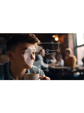 Intra Συλλεκτικό Ξύλινο Παζλ Plywood  4mm - Ειλικρινής εικόνα ενός νεαρού άνδρα που απολαμβάνει τον καφέ σε μια ζεστή καφετέρια Σε Ξύλινο Κουτί - Διαστάσεις Puzzle: 10x10 cm – 25 κομμάτια