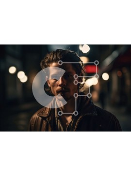 Intra Συλλεκτικό Ξύλινο Παζλ Plywood  4mm - Σοβαρό πορτρέτο ενός άνδρα σε έναν αμυδρά φωτισμένο δρόμο τη νύχτα Σε Ξύλινο Κουτί - Διαστάσεις Puzzle: 10x10 cm – 25 κομμάτια