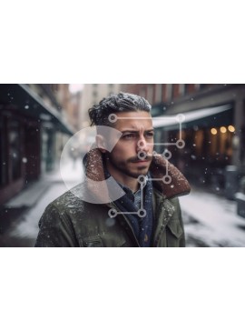 Intra Συλλεκτικό Ξύλινο Παζλ Plywood  4mm - Κομψός άνδρας με πράσινο σακάκι που στέκεται στη Snowy Street Σε Ξύλινο Κουτί - Διαστάσεις Puzzle: 10x10 cm – 25 κομμάτια