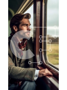 Intra Συλλεκτικό Ξύλινο Παζλ Plywood  4mm - Κομψός άνδρας με κοστούμι και γραβάτα που κάθεται στο τρένο Σε Ξύλινο Κουτί - Διαστάσεις Puzzle: 10x10 cm – 25 κομμάτια