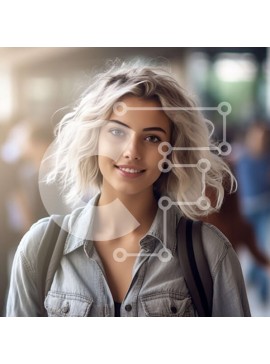 Intra Συλλεκτικό Ξύλινο Παζλ Plywood  4mm - Ξανθιά γυναίκα ποζάρει με τζιν πουκάμισο στην πολυσύχναστη οδό Σε Ξύλινο Κουτί - Διαστάσεις Puzzle: 10x10 cm – 25 κομμάτια