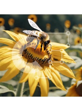 Intra Συλλεκτικό Ξύλινο Παζλ Plywood  4mm - Μέλισσα στον ηλίανθο στο ανοιχτό πεδίο Σε Ξύλινο Κουτί - Διαστάσεις: 10x10 cm – 25 κομμάτια